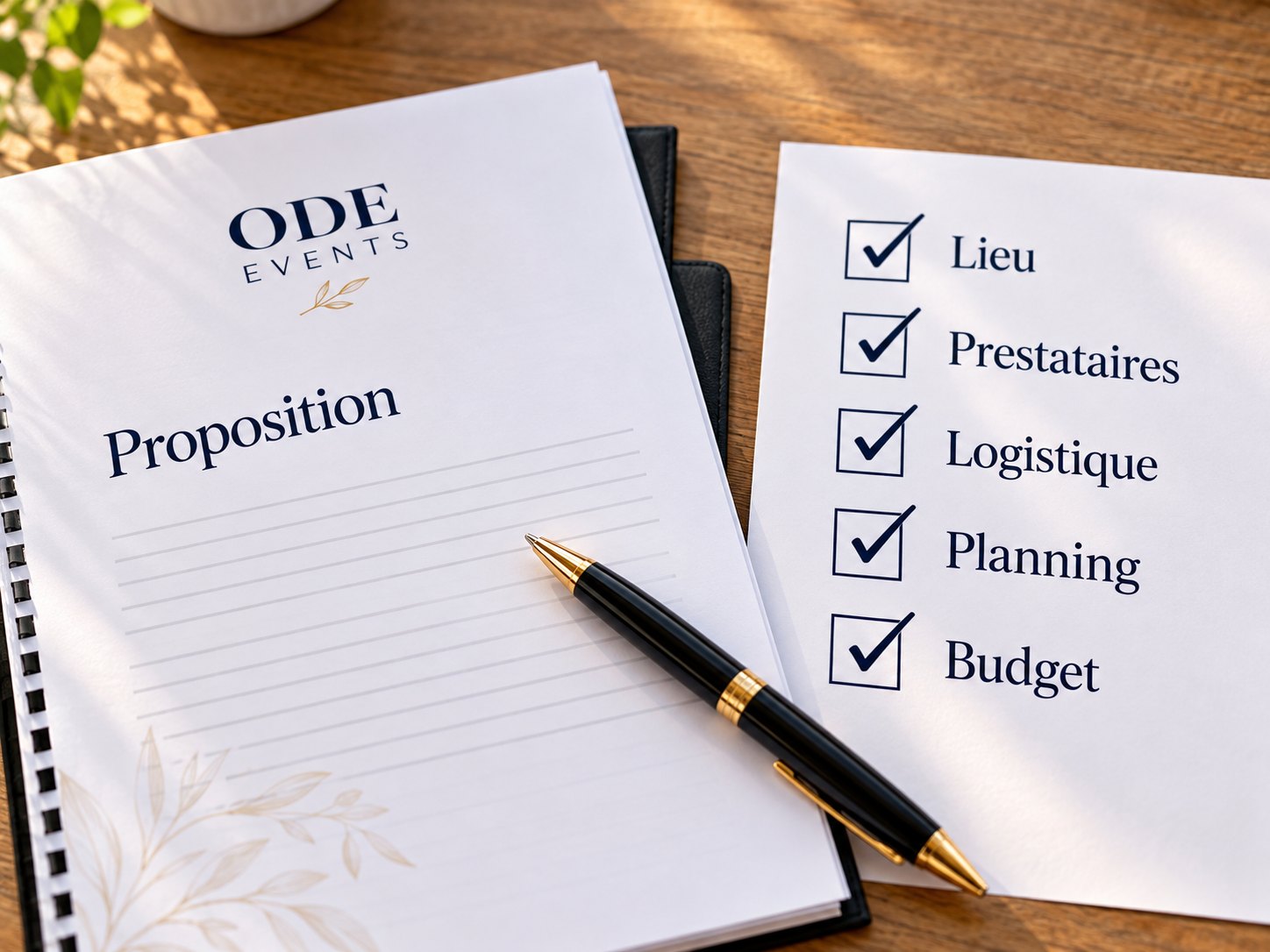 Proposition ODE Events et checklist lieu, prestataires, logistique, planning, budget