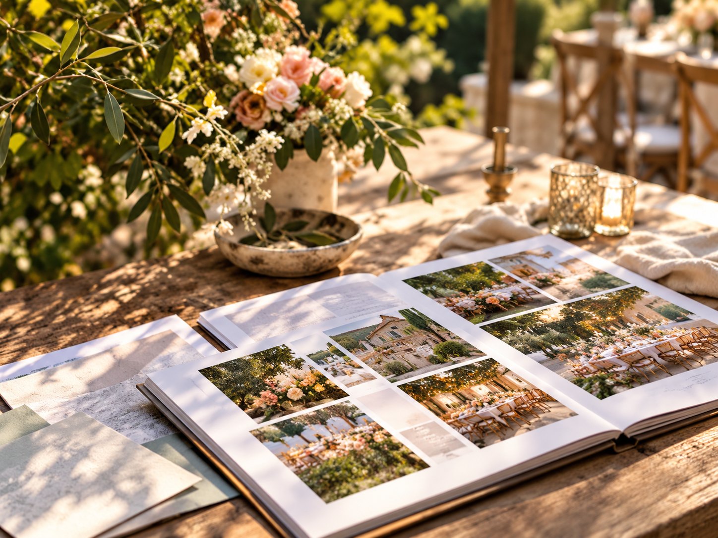 Planche d’inspiration avec photos de lieux et de réceptions